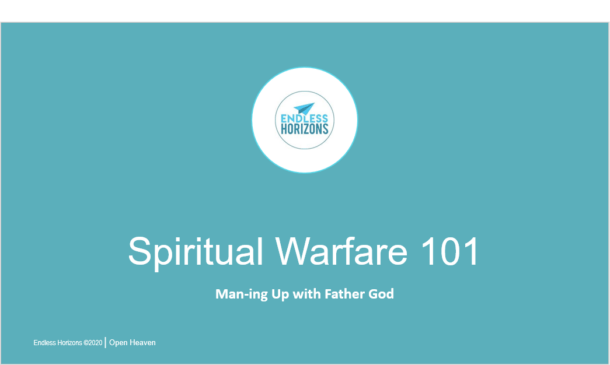 Title Slide from Spiritual-Warfare_101_Speaking_presentation_blue_white text